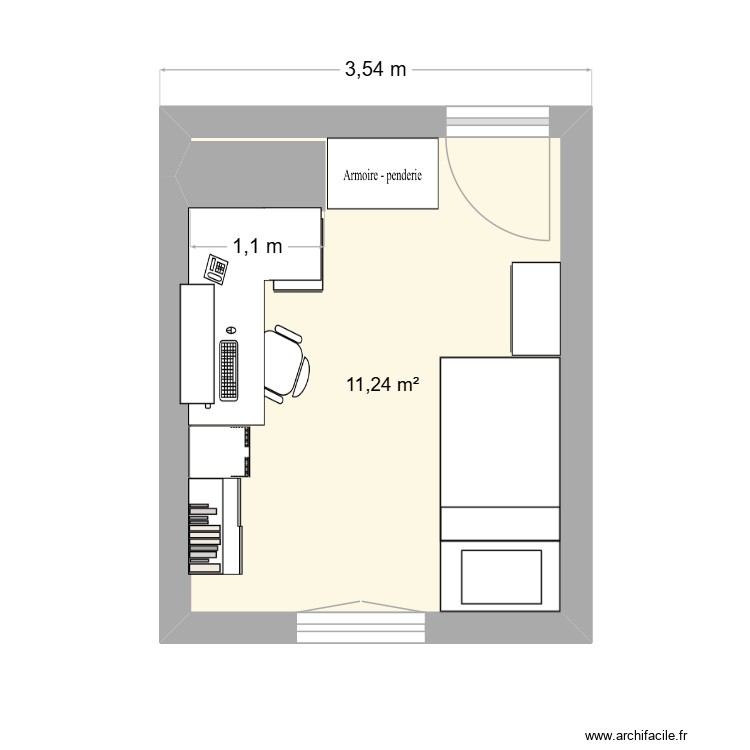 Plan Chambre Bureau Sab am&eacute;nag&eacute;. Plan de 0 pièce et 0 m2