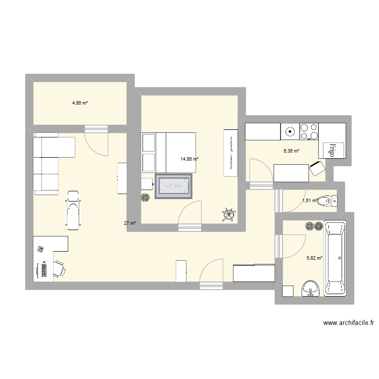 appart ill. Plan de 6 pièces et 60 m2