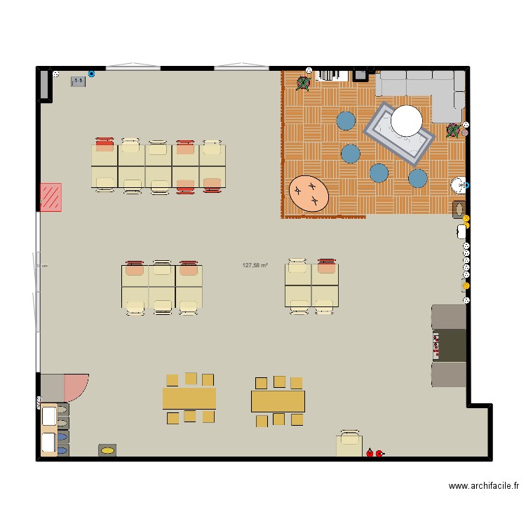 Réfectoire. Plan de 4 pièces et 128 m2