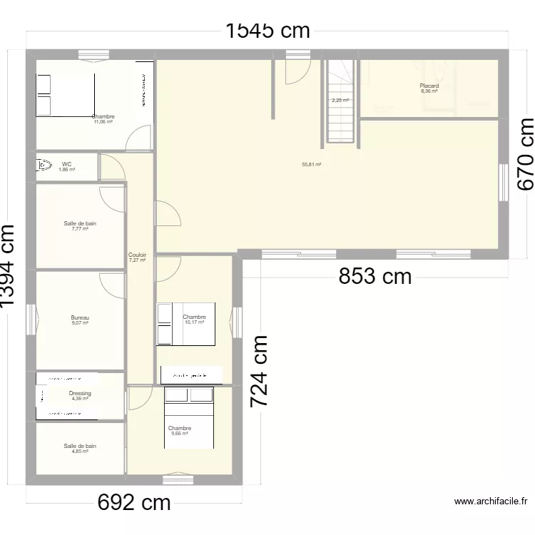 Maison plein pied. Plan de 