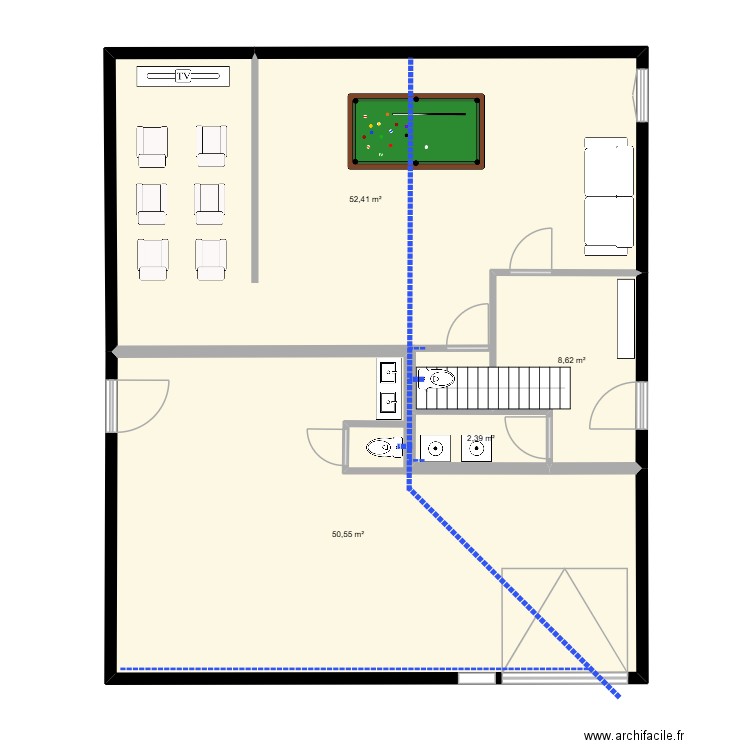 RDC evac. Plan de 4 pièces et 114 m2