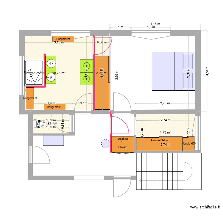 Maison feg. Plan de 4 pièces et 19 m2