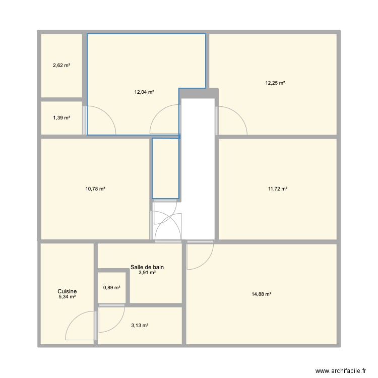 Paris15 bis. Plan de 11 pièces et 79 m2