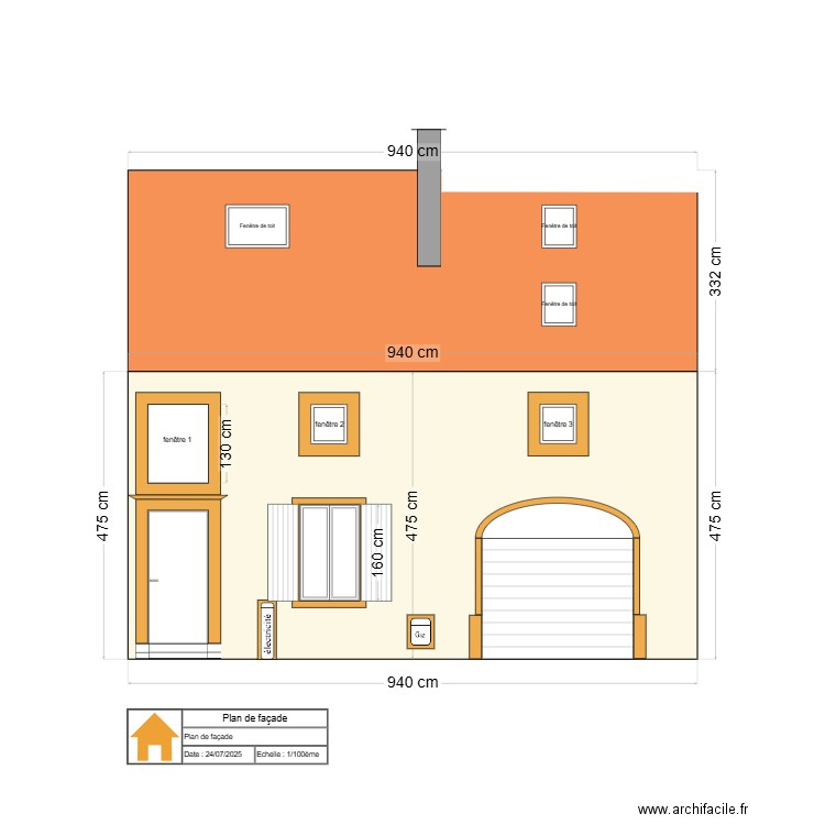 Plan de façade: projet avec fenêtre. Plan de 0 pièce et 0 m2