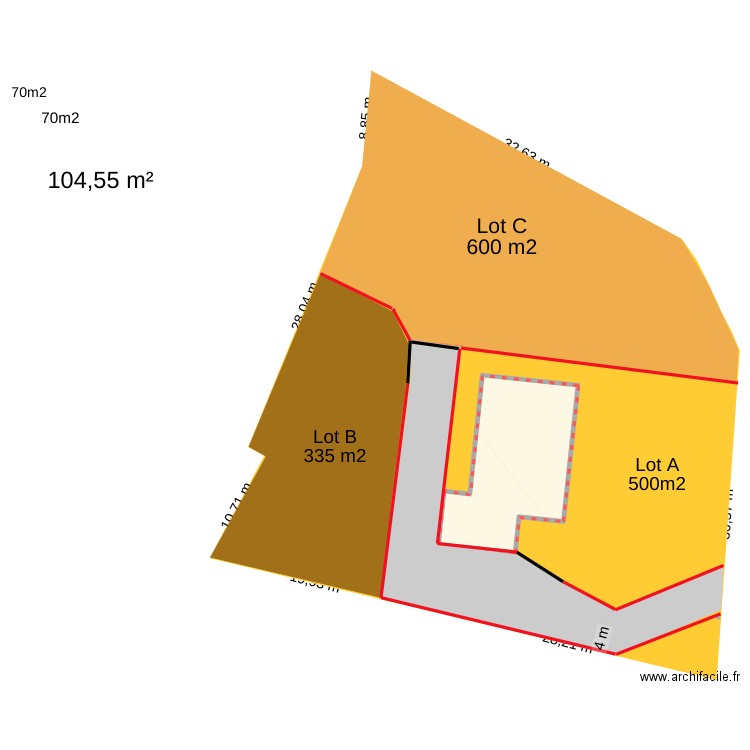 plan ok surface terrains. Plan de 1 pièce et 134 m2