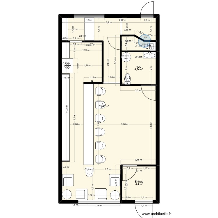 dimitri carrillo. Plan de 3 pièces et 64 m2