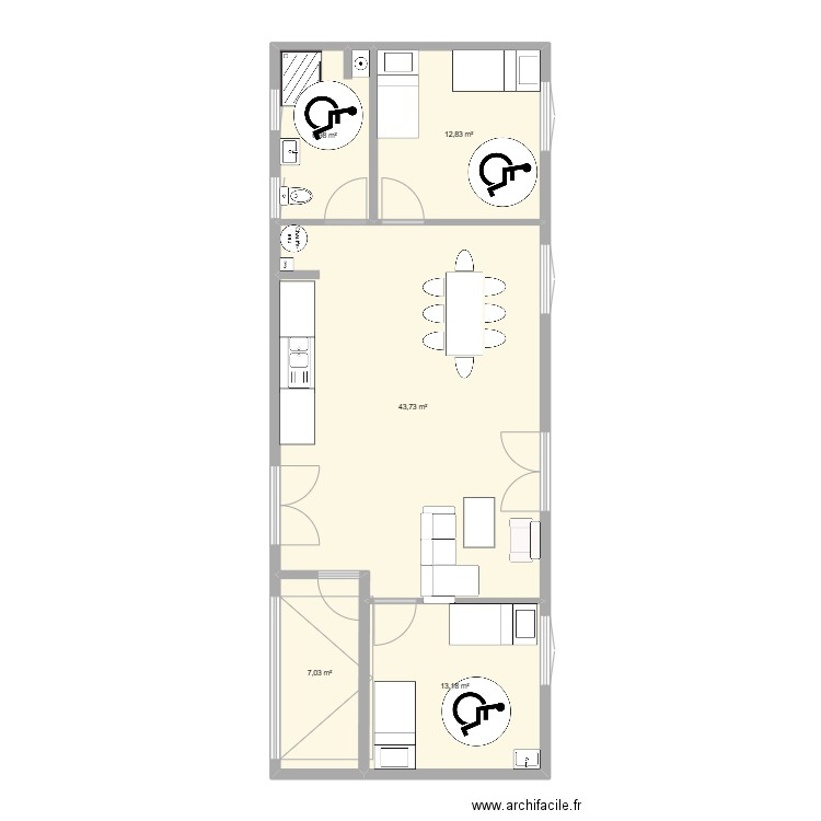 appart bas 24/04/25. Plan de 5 pièces et 84 m2
