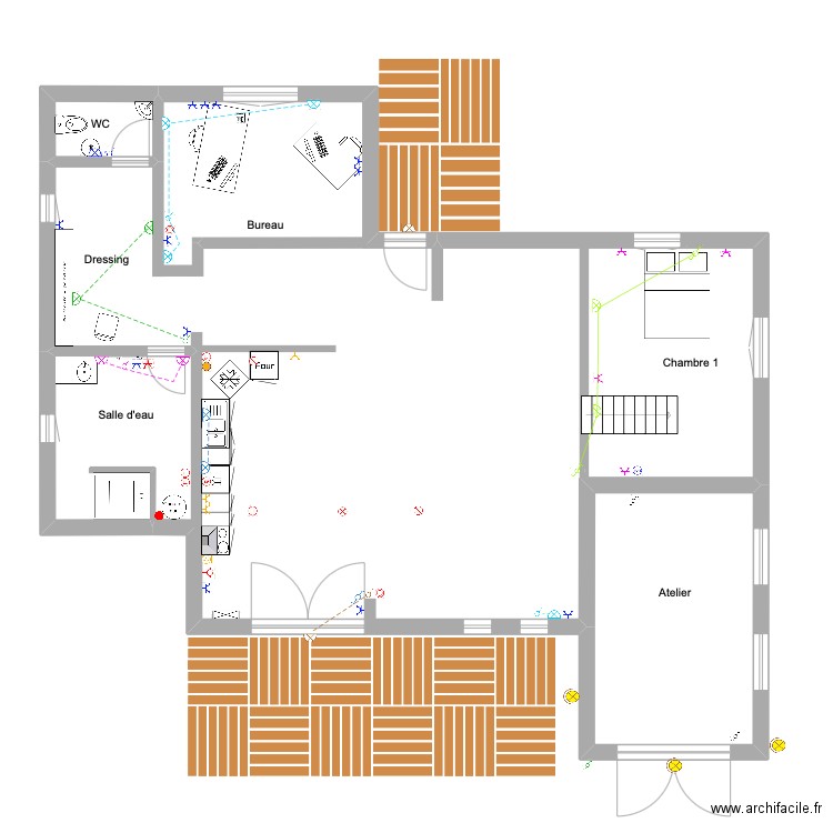 schéma architectural éclairage étage. Plan de 3 pièces et 134 m2