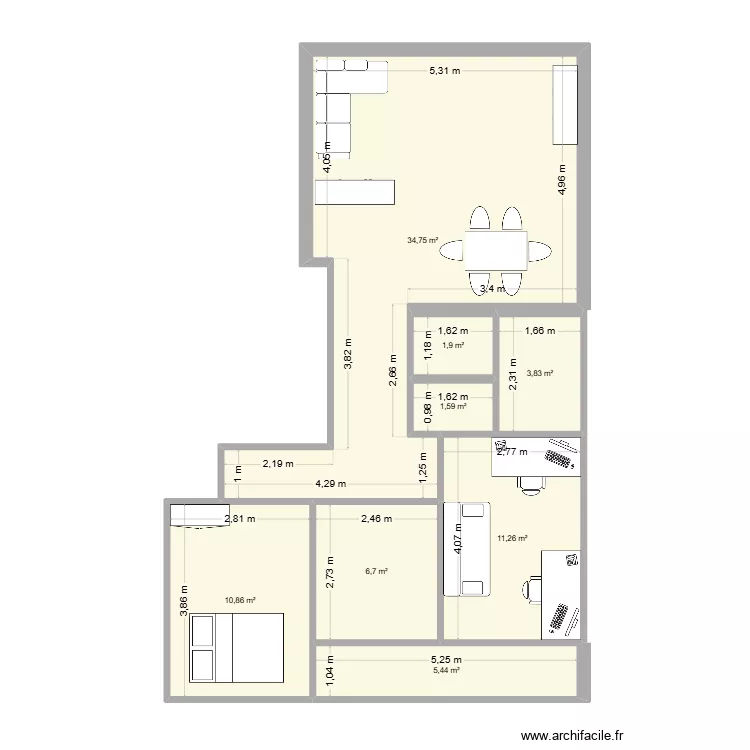 Appart. Plan de 8 pièces et 76 m² Appart. Plan de 8 pièces et 76 m²