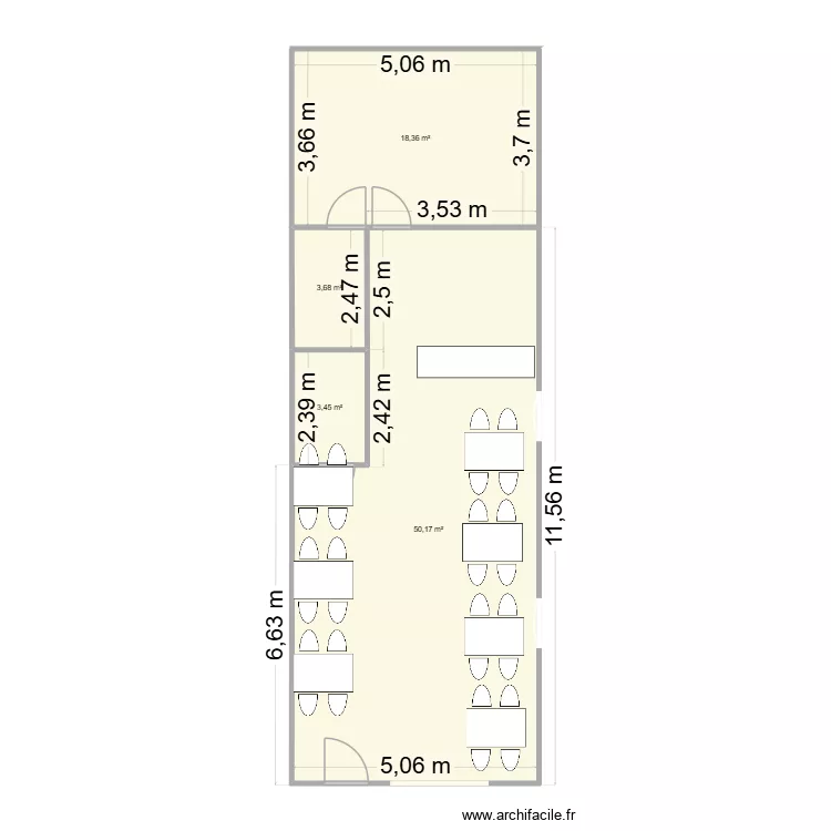 kebab1. Plan de 4  et 76 m²