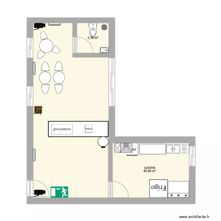 magasin de la miche de luan. Plan de 2  et 42 m²