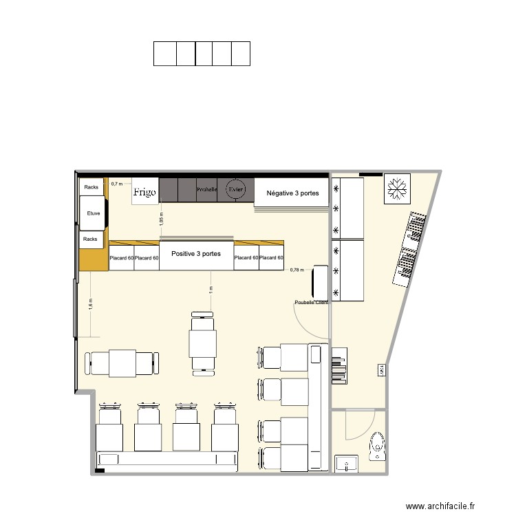 Cellule Coty. Plan de 3 pièces et 55 m2
