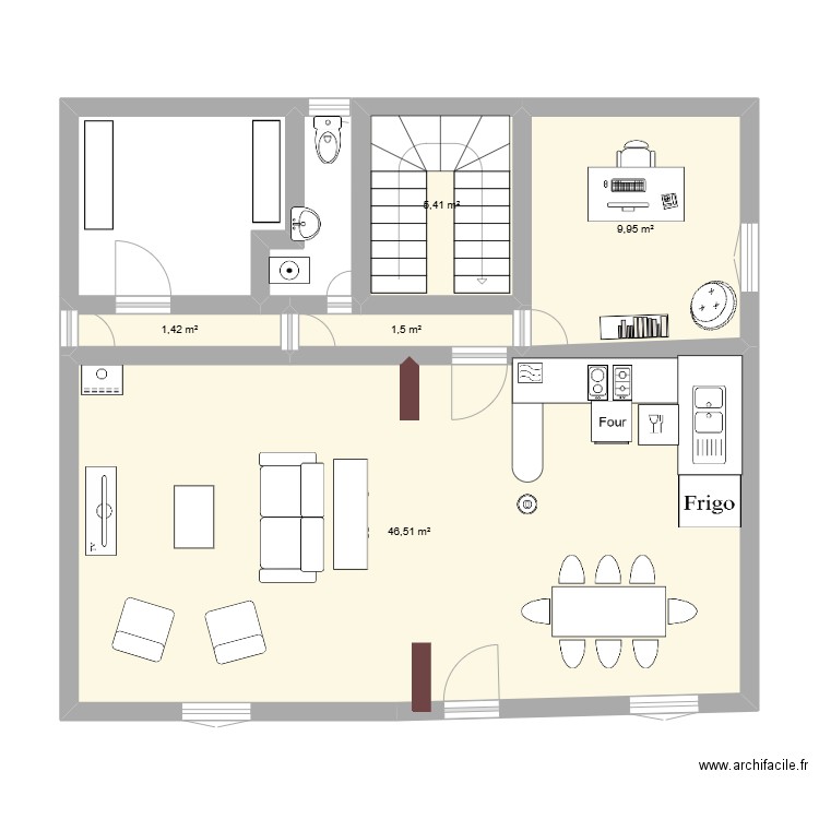 MAISON. Plan de 5 pièces et 65 m2