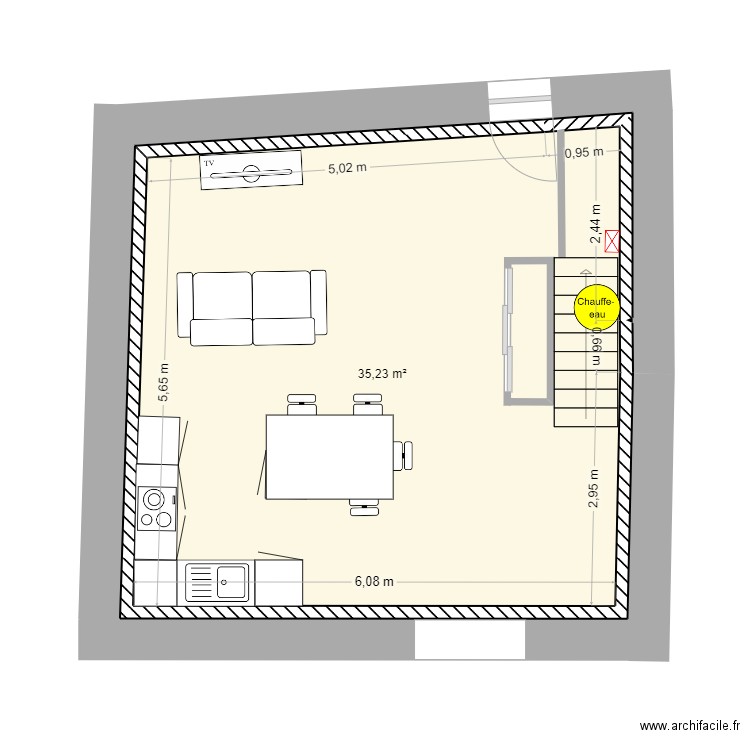 Moncelon Neronde. Plan de 1 pièce et 35 m2
