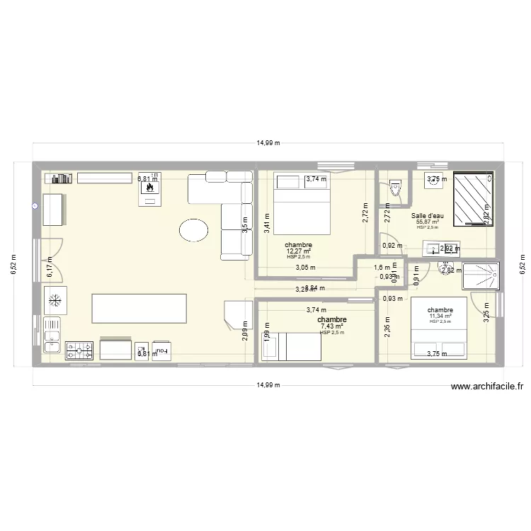 plan de dessus. Plan de 4 pièces et 87 m²