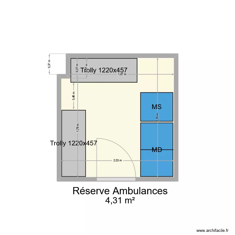 R&eacute;serve Ambulance. Plan de 1 Pièce et 4 m²