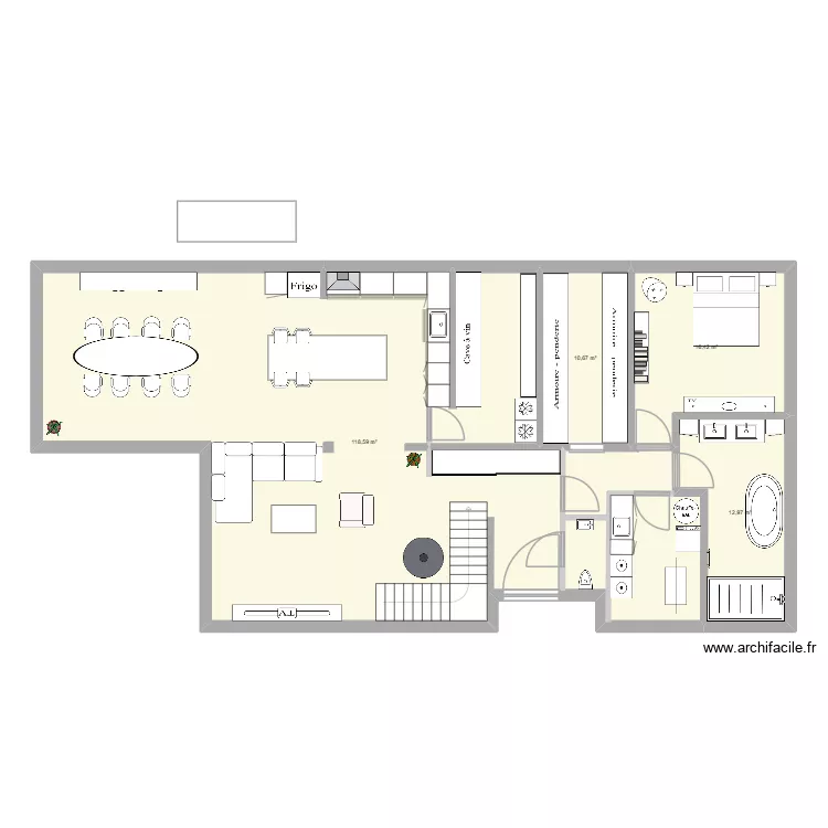 plan RDC meubl&eacute;. Plan de 4 pièces et 159 m²