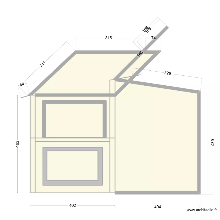 facade brique plus toit. Plan de 