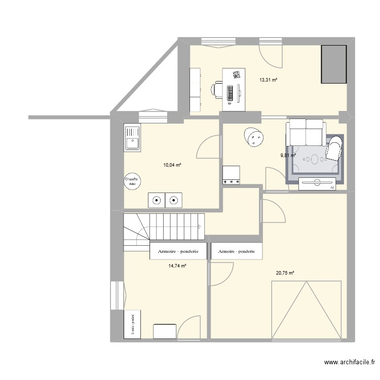 sous sol. Plan de 5 pièces et 69 m2