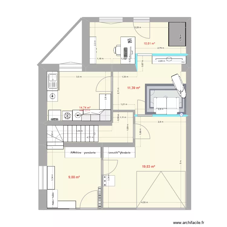 sous sol. Plan de 5  et 66 m²