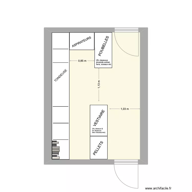Garage 1. Plan de 1  et 13 m²