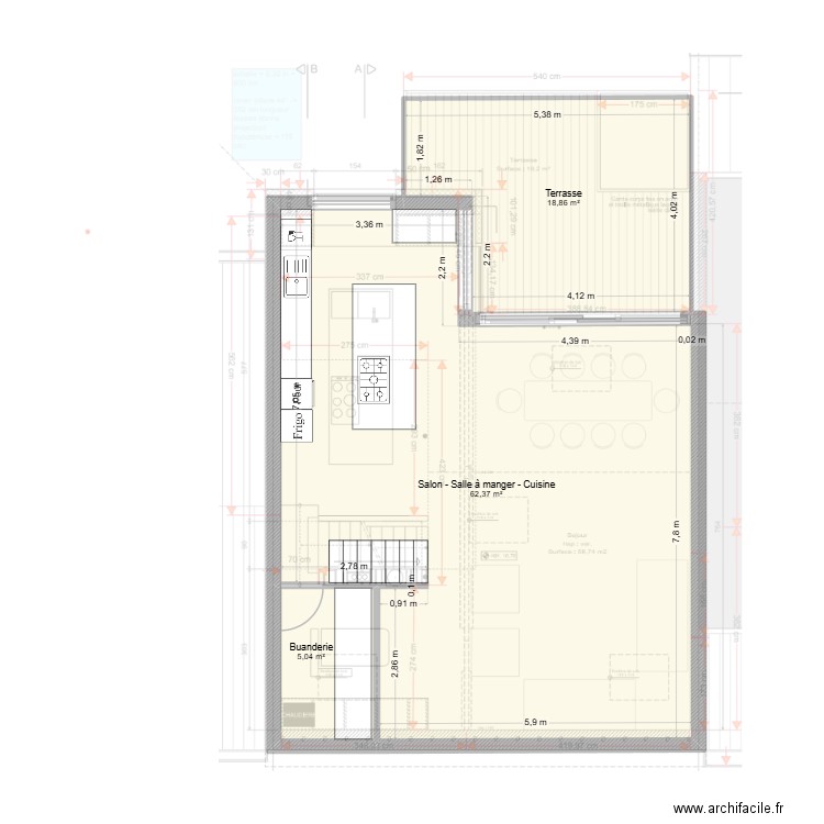 3e étage. Plan de 3 pièces et 86 m2