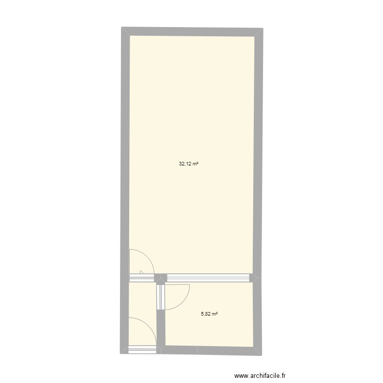 plateau. Plan de 2 pièces et 38 m2