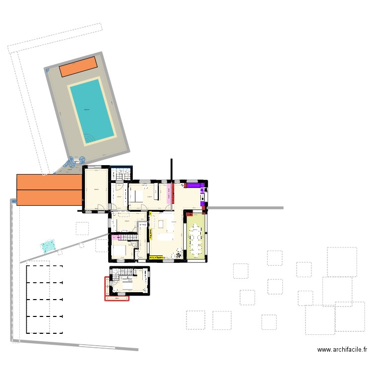 plan avec le dressing a la place de la sdb. Plan de 16 pièces et 277 m2