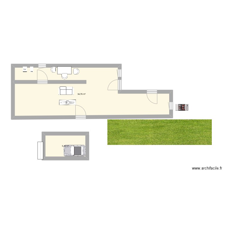 ty=pro. Plan de 2 pièces et 40 m2