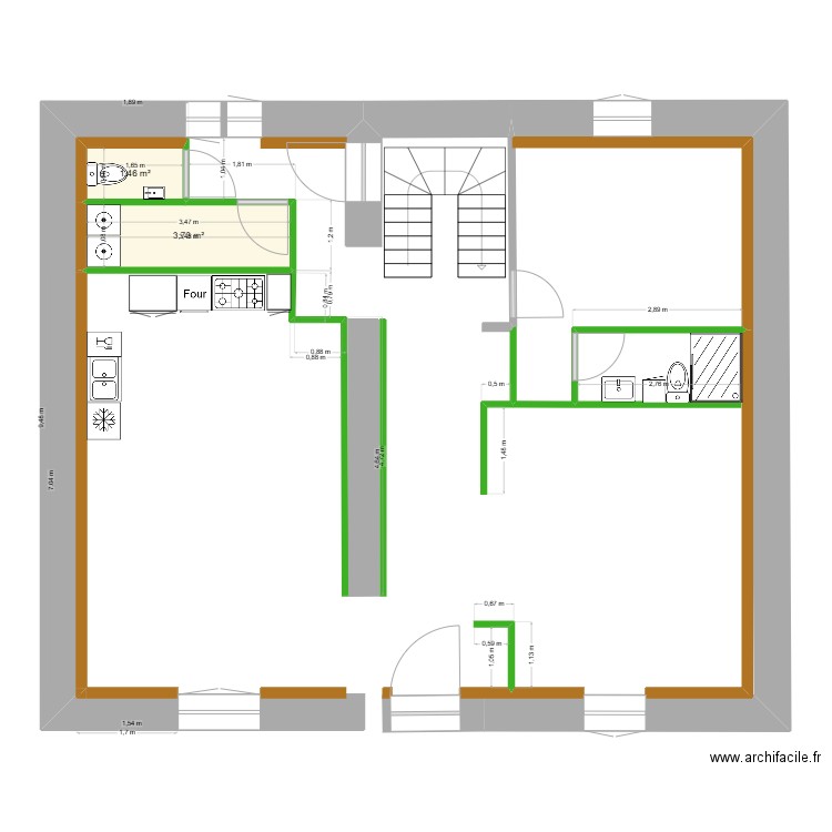 38590 plan restauré. Plan de 2 pièces et 5 m2
