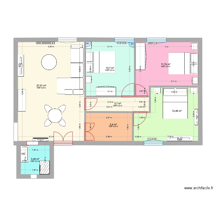 20252. Plan de 7 pièces et 75 m2