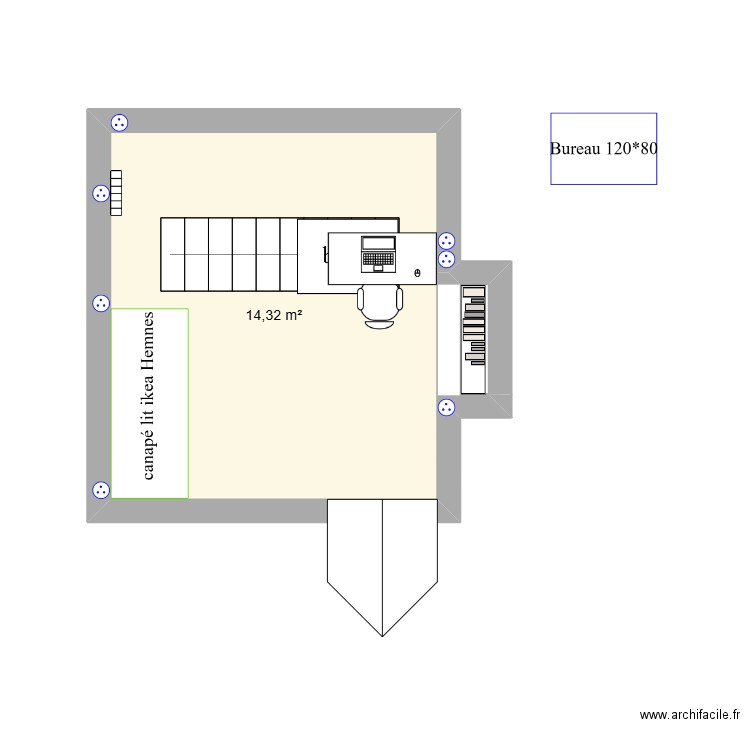 chambre dernier etage. Plan de 1 pièce et 14 m2