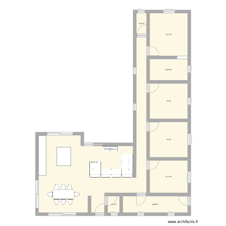 BASE 2. Plan de 9 pièces et 117 m2
