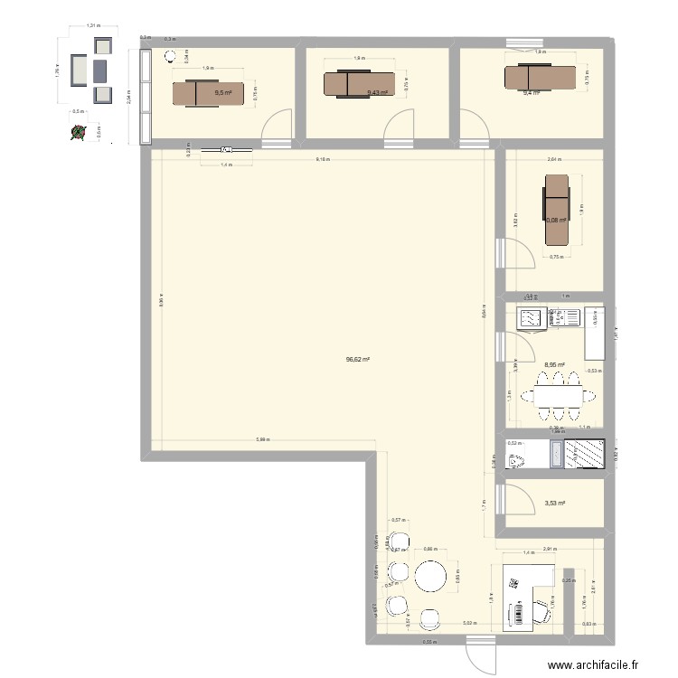 Plan cabinet kiné. Plan de 7 pièces et 148 m2