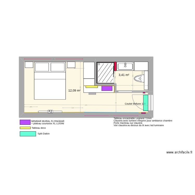 PLAN CHAMBRE TYPE BELLUNE V5. Plan de 2 pièces et 16 m2