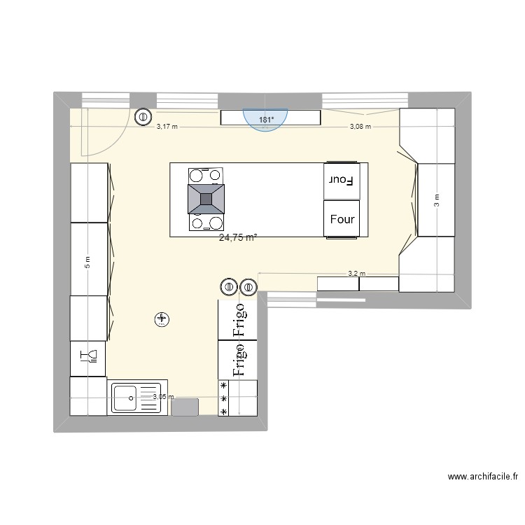 CUISINE PRO. Plan de 1 pièce et 25 m2