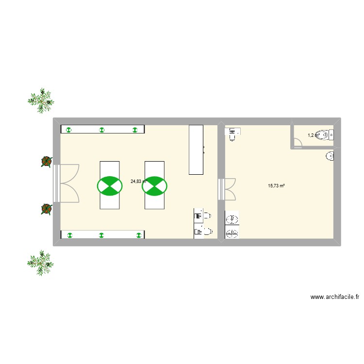 pinaud. Plan de 3 pièces et 42 m2