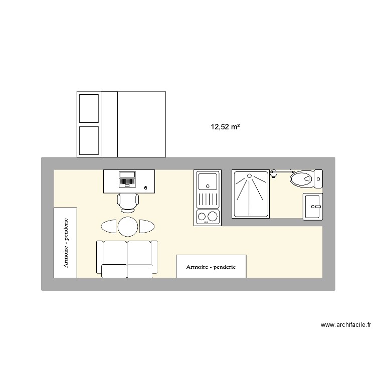 Studio Nice. Plan de 1 pièce et 13 m2