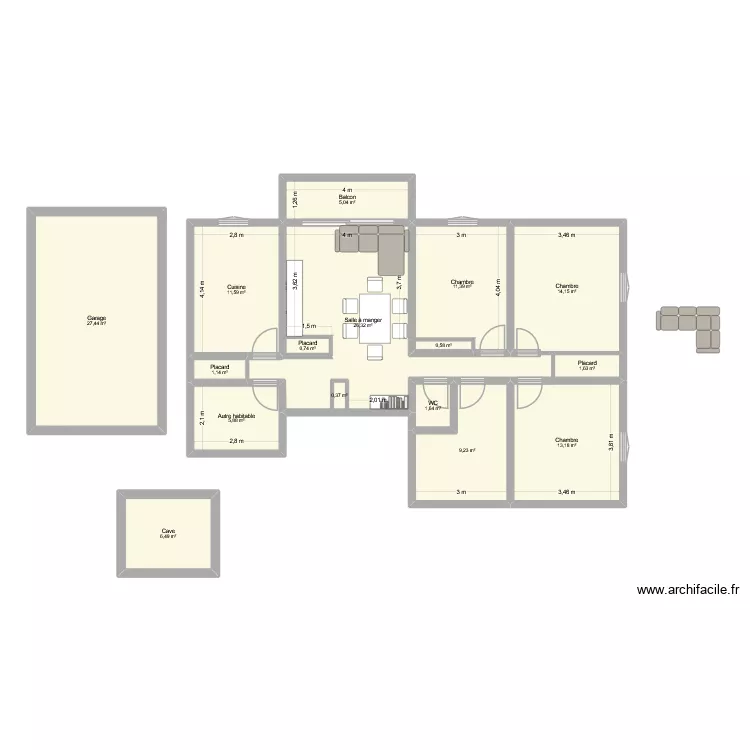Appart Périgueux v1. Plan de 16 Pièces et 137 m² Appart Périgueux v1. Plan de 16 Pièces et 137 m²