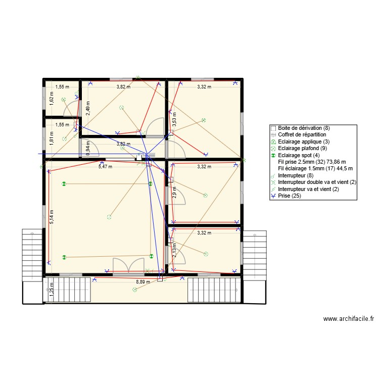 ARMAZ tube orange plafon. Plan de 9 pièces et 86 m2