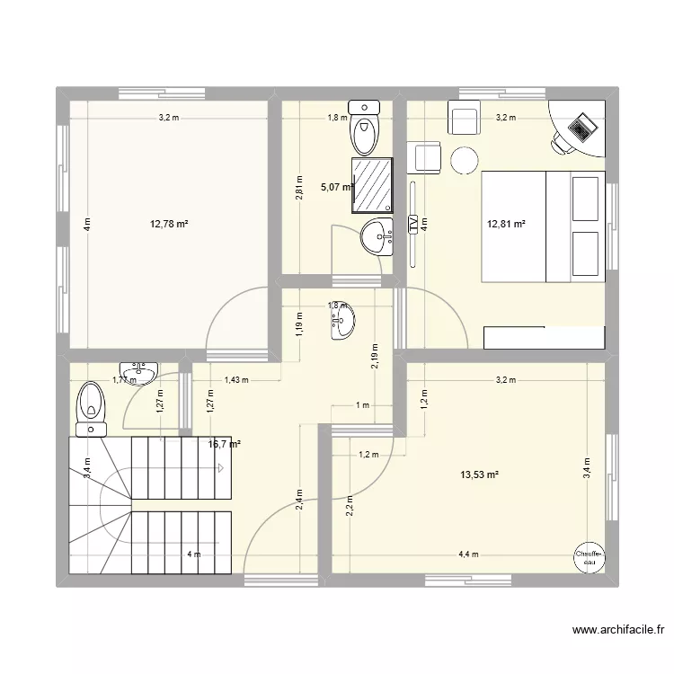 1 - RDCer Etage. Plan de 5  et 61 m²