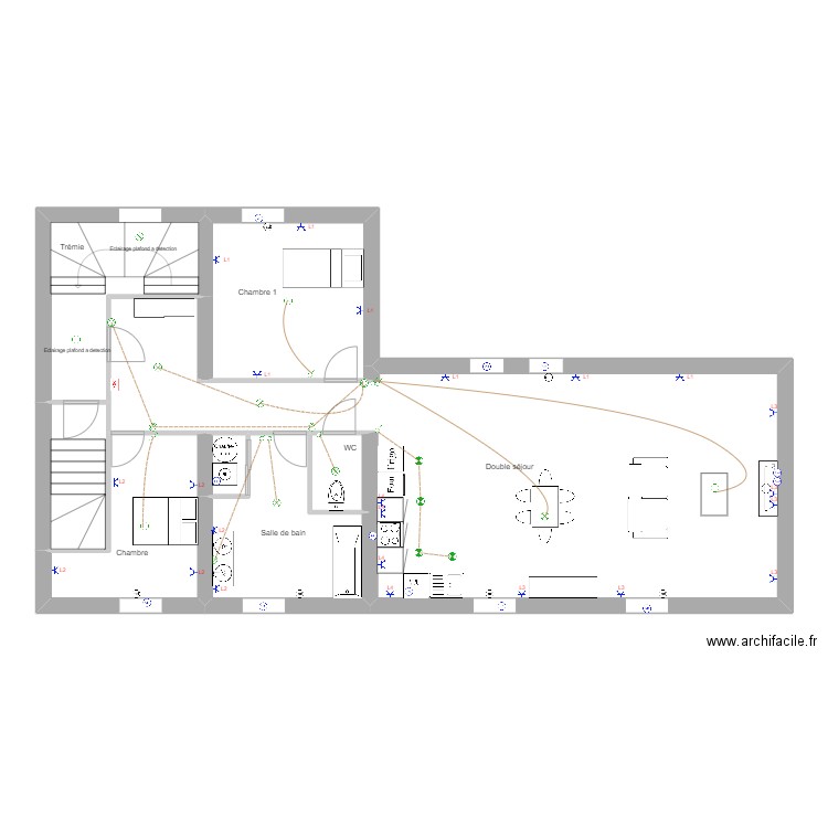 loos r+1. Plan de 8 pièces et 108 m2
