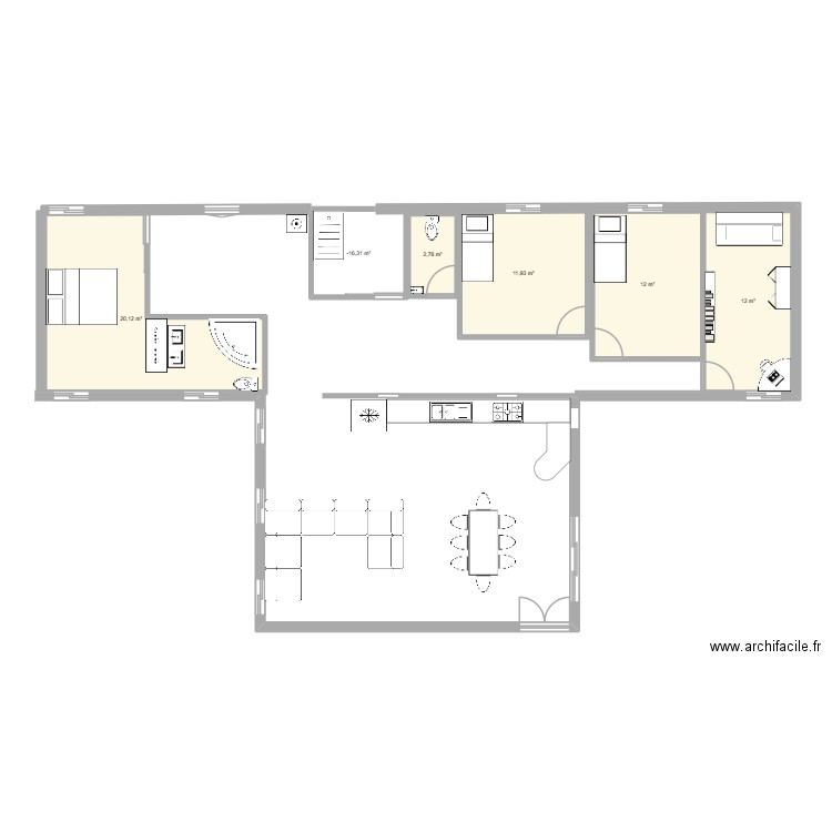 plan maison 3. Plan de 6 pièces et 65 m2