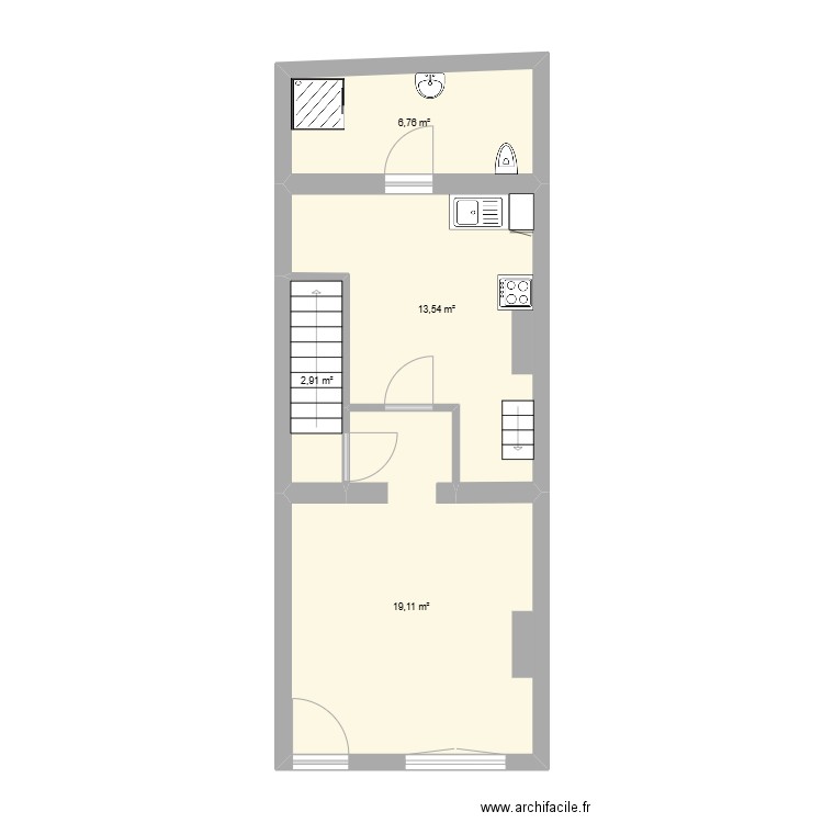 Grand Route RDC. Plan de 4 pièces et 42 m2
