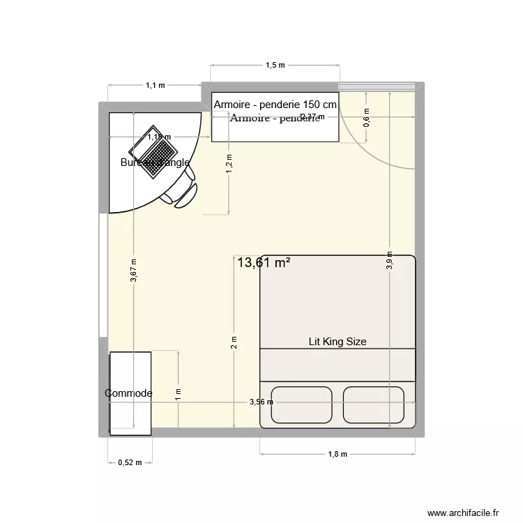 chambre ambre. Plan de 1 Pièce et 14 m²