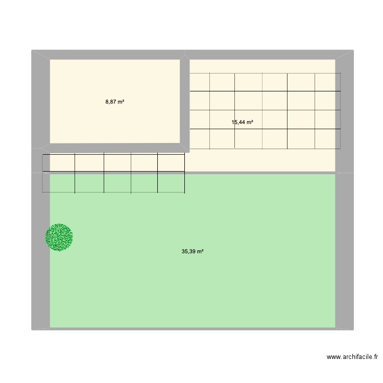 Pergola. Plan de 3 pièces et 60 m2