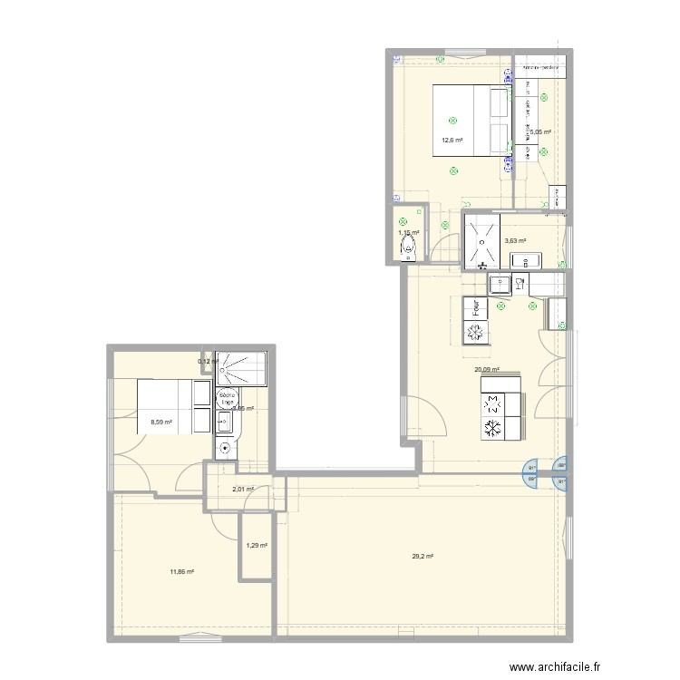 Powell. Plan de 12 pièces et 100 m2