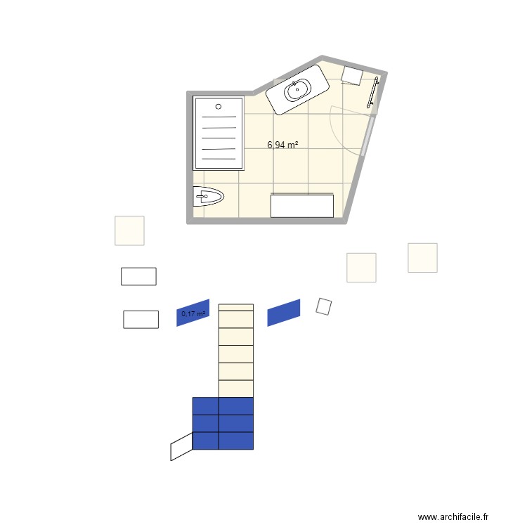 SDB 1. Plan de 1 pièce et 7 m2