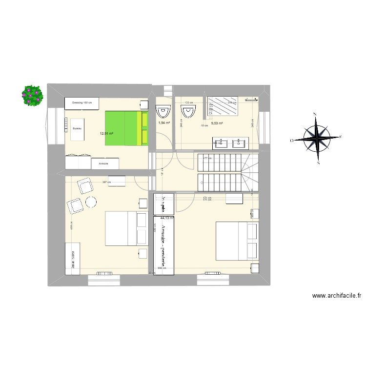 premier étage V3 1.02.25 canapé ouvert. Plan de 4 pièces et 69 m2