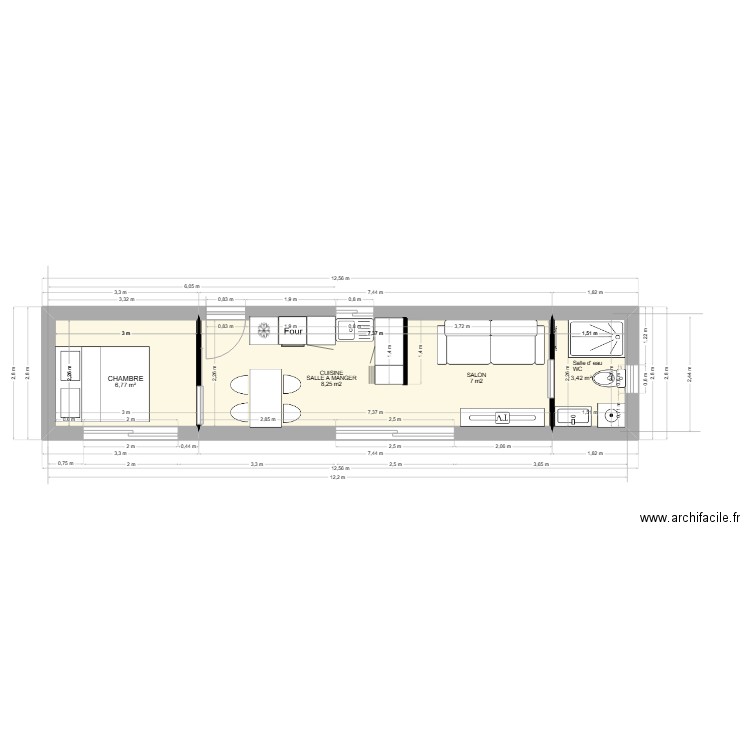 PLAN t2 en 1 container 40 pied INDICE B. Plan de 3 pièces et 27 m2